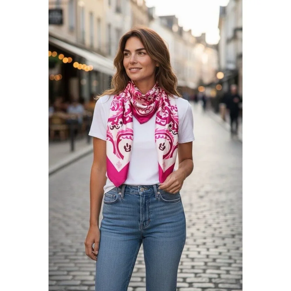 Chloe Dao 100% Silk Zeta Tau Alpha Think Pink Scarf Wrap Shawl Pink - Picture 2 of 5